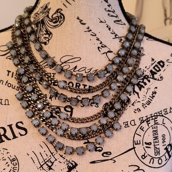 Gorgeous Multi-Layered Brass With Light Teal Stones Necklace - Picture 1 of 4